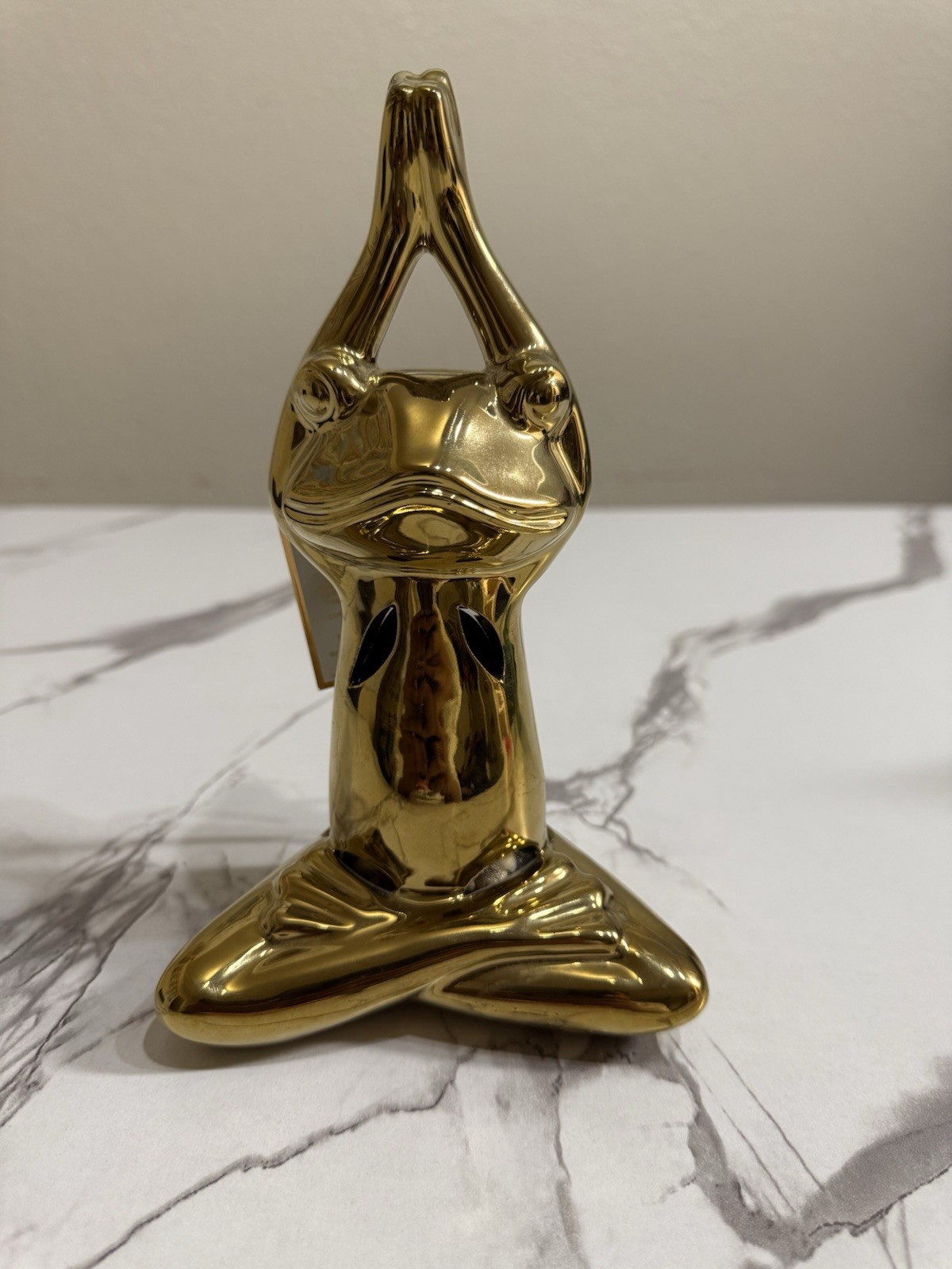 Gold Ceramic Frog Statue Yoga Pose Figurine Decor Zen Meditation Relax Cute Gift