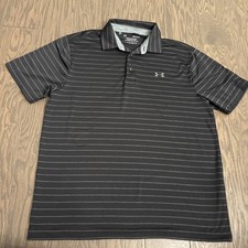 Under Armour Shirt Mens Black Striped The Playoff Polo HeatGear Golf Large EUC