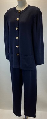 ST JOHN BASICS Size L Navy Santana Knit Cardigan Jacket and Pants