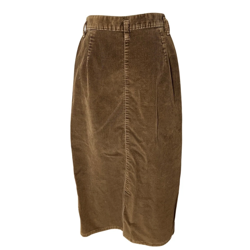 Falda Midi Vintage Lands' End Marrón Pana Hecha en EE. UU. 100% Algodón Talla 10 Foto 2 de 4