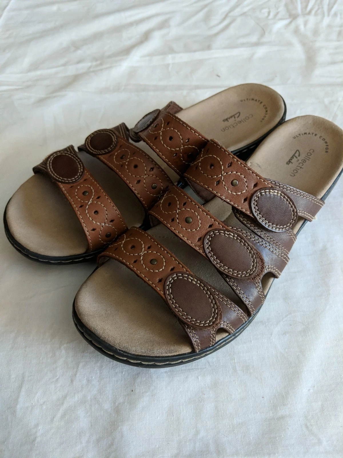 Sandali donna Clarks misura 9w larghi rotti slip on punta aperta casual