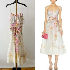 NWT $1600 Zimmermann Natura Organza Corset Floral Midi Dress (AU 3/US 10)