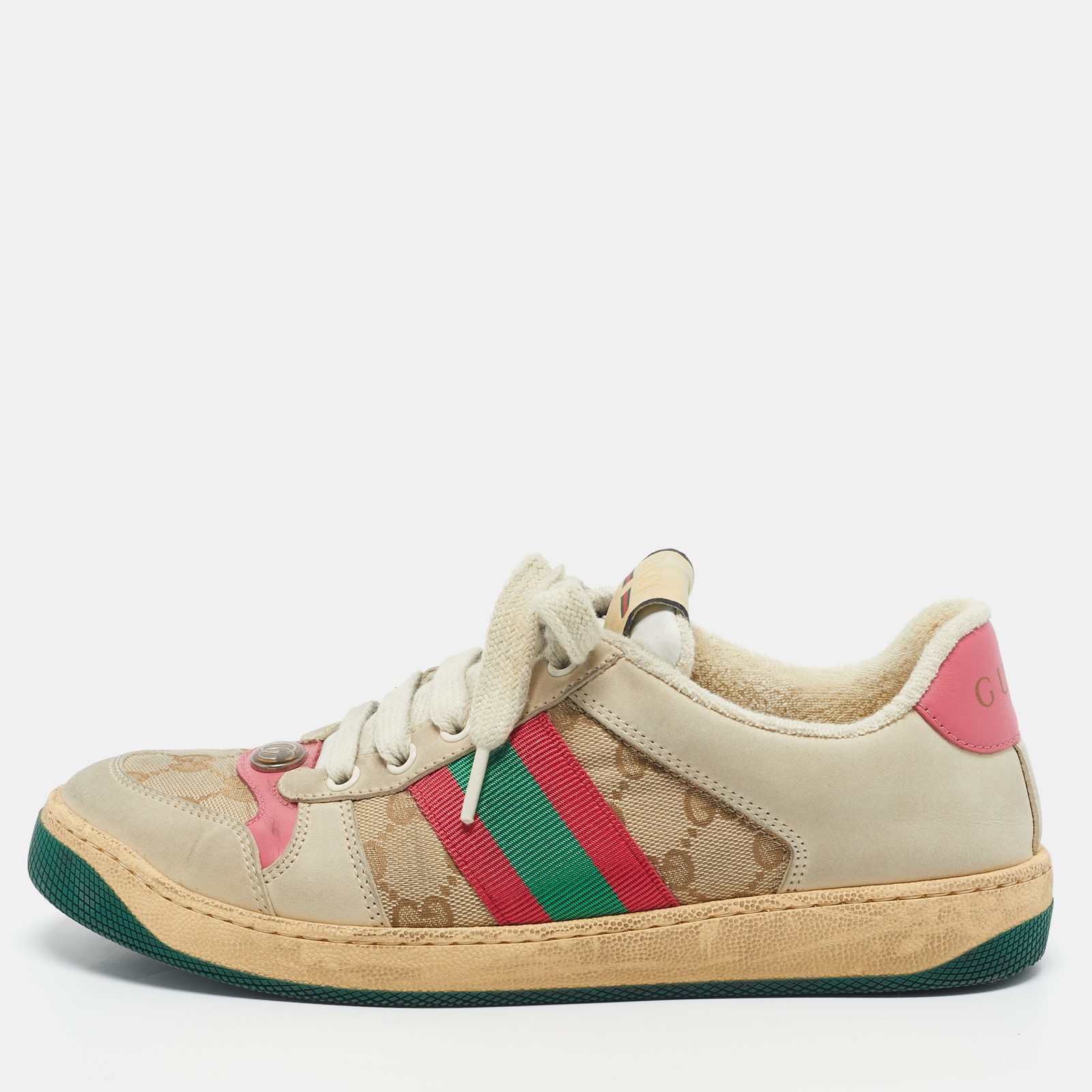 Gucci Multicolor Nubuck Leather GG Canvas Sneakers Size 38.5