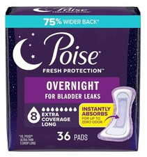 Poise Women  s Overnight Pads Level 8 Absorbency 36 Count Long