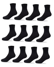 12 Pairs Kids Crew Socks Boys Girls Youth Mid Calf Cut Casual 4-6 Years Black