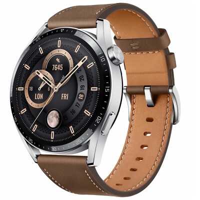 Huawei Watch GT 46mm Classic Edition Steel Case Brown Leather Smart Watch  Gps UK