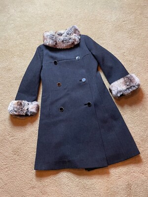 ジャケット・アウター VINTAGE BRENT WOOL DOUBLE BREASTED COAT Vintage 1950s Brynwood Double Breasted Rabbit Fur Collar