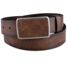 New Sun  Stone Men's Bonded Leather Plaque Buckle Belt Brown M 34 - 36