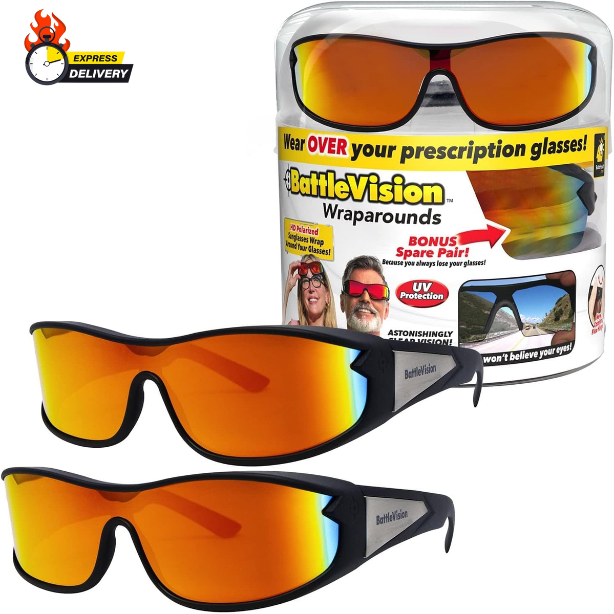 Wrap Arounds HD Polarized Sunglasses, as Seen on TV, Fits over Your  Prescription