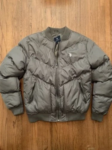 U.S Polo Association Men's Size Medium Gray Bubble/ Puffer Winter Jacket
