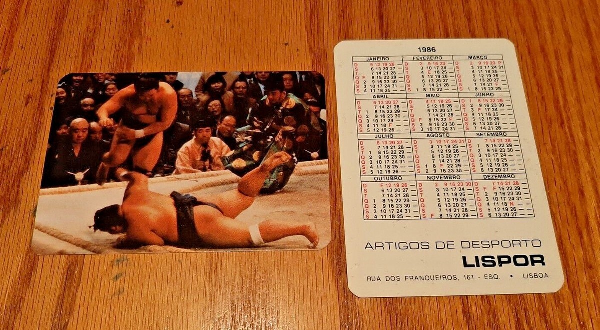 VINTAGE JAPANESE ACTION SUMO WRESTLING CALENDAR CARD 1986