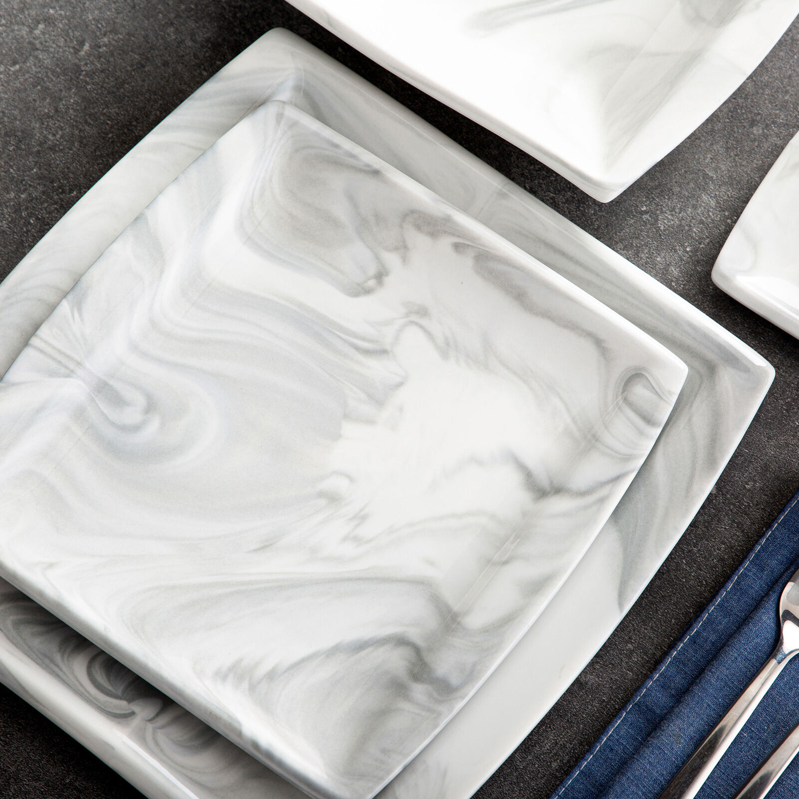 MALACASA Blance 30-Piece Marble Grey Porcelain Tableware