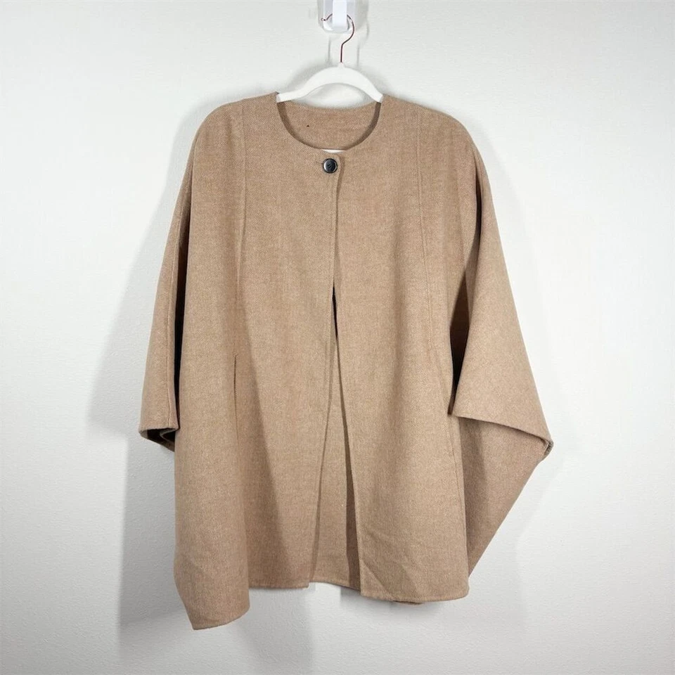 Poncho Zara Hecho a Mano Mezcla de Lana Capa Talla M Camel Tostado Informal Otoño Invierno Elegante Foto 2 de 4