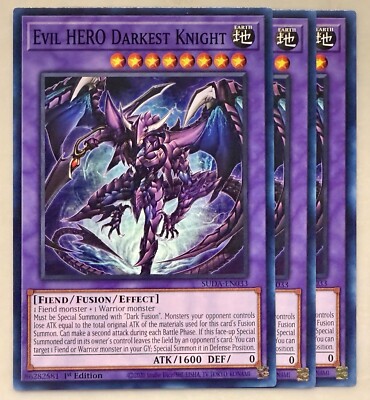 Yugioh! 3x Evil HERO Darkest Knight SUDA-EN033 Common 1st Ed NM