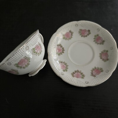 Hadson Chinaware Teacup & Saucer (Pink Flowers) Occupied Japan