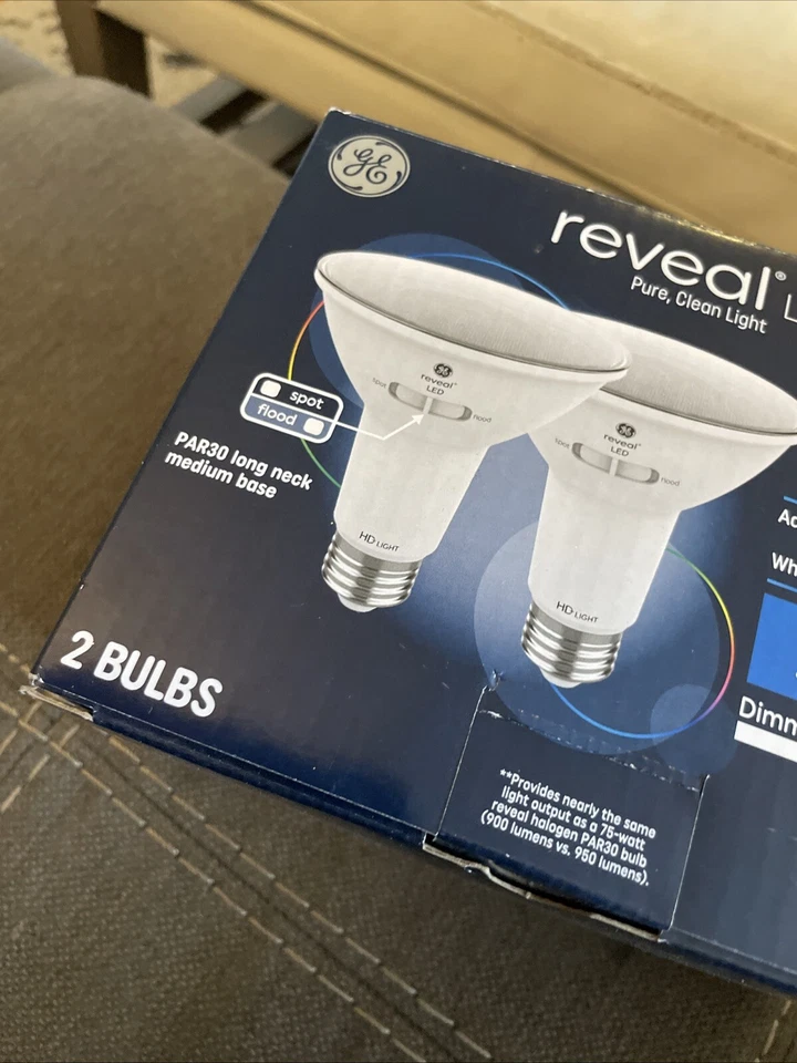 GE 2pk 75W Reveal PAR30 LED Light Bulbs Long Neck Adjustable Flood/Spot ⭐ - Image 2 of 4