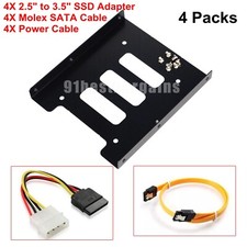 4X 2.5" to 3.5" Bay SSD Metal Hard Drive HDD Mounting Bracket Adapter Tray Cable