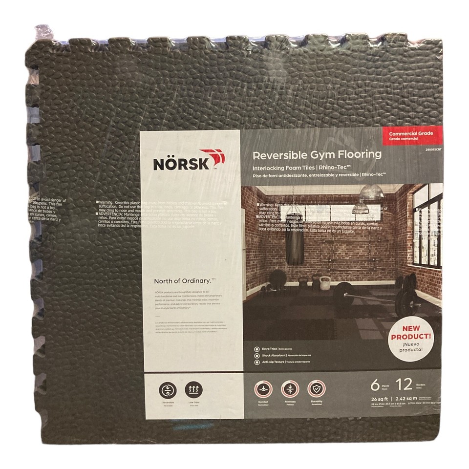 Norsk Commercial Grade Reversible Gym Flooring, Gray/Black eBay