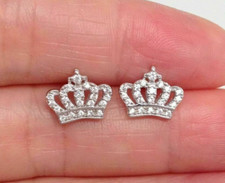 Women Crown Stud Earring Round Cut 2.0Ct Simulated Diamond 14K White Gold Plated