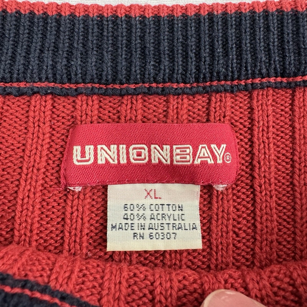 Vintage Union Bay Sweater Adult XL Red Striped Pullover Hipster