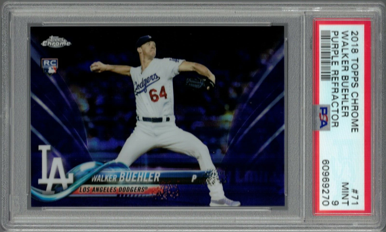 2018 Topps Chrome Purple Refractor Walker Buehler RC Rookie /299 PSA 9 MINT