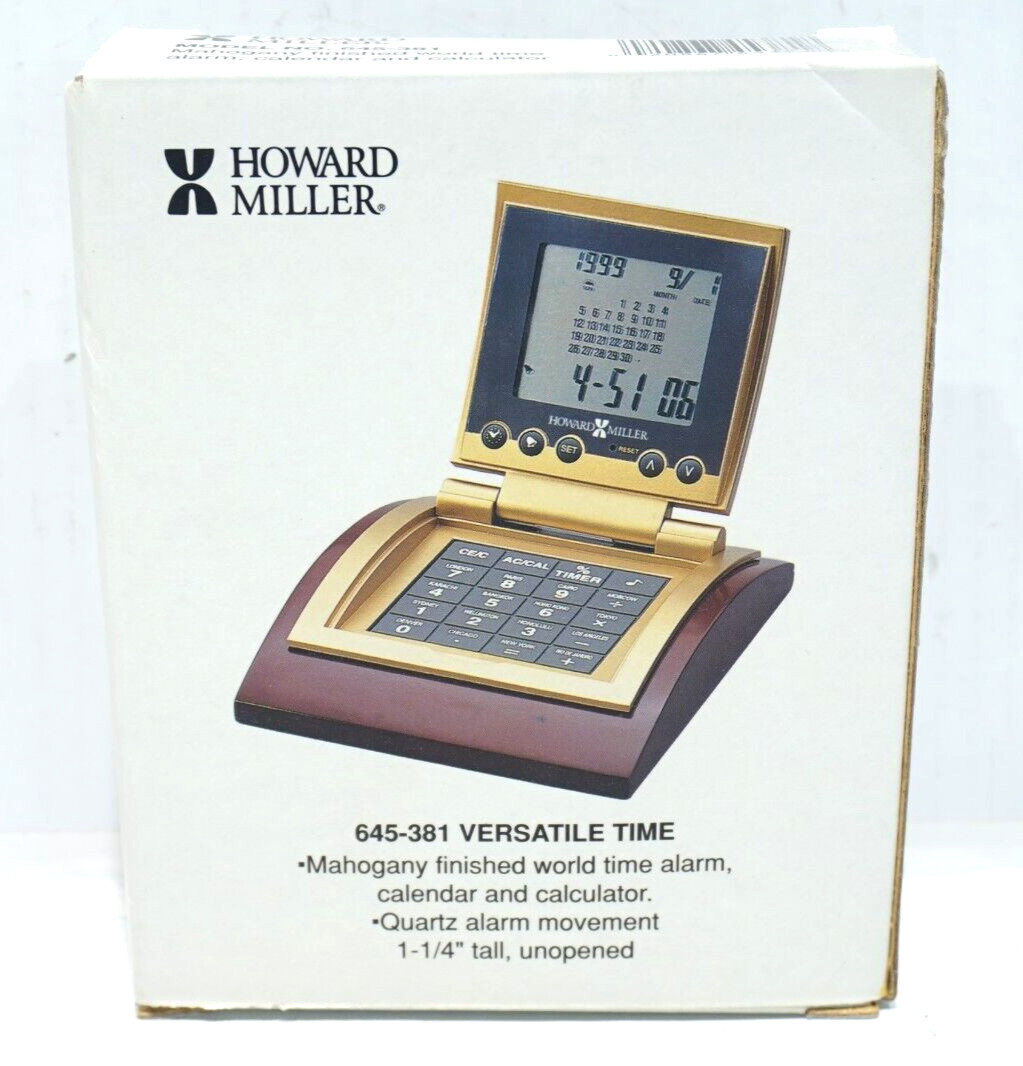 NEW HOWARD MILLER 645-381 MAHOGANY FINISHED DIGITAL WORLD TIME ALARM CLOCK