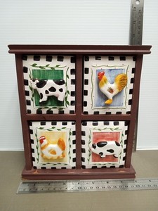 4 Drawer ceramic organizer storage cabinet farmhouse Hen Nest Rooster Knobs