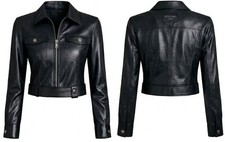 Ladies Genuine Leather Moto Jacket – Soft Sheep Leather, Fitted Hip Length, Zip