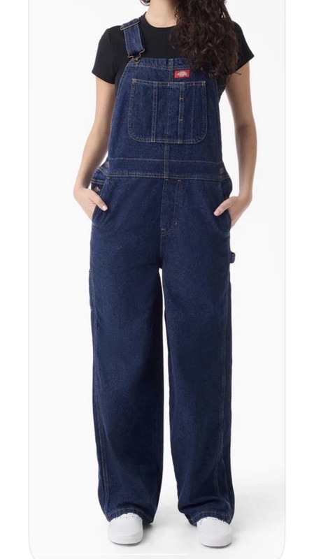 Dickies Women's Blue Denim Bib Overalls Jumpsuit, Size XL, Button Closure