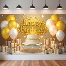 Gold Happy Birthday Backdrop Banner Large Happy Birthday Gold Backdrop Gold Happ