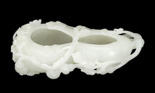 Chinese White Jade Carved Double Gourd Water Coupe