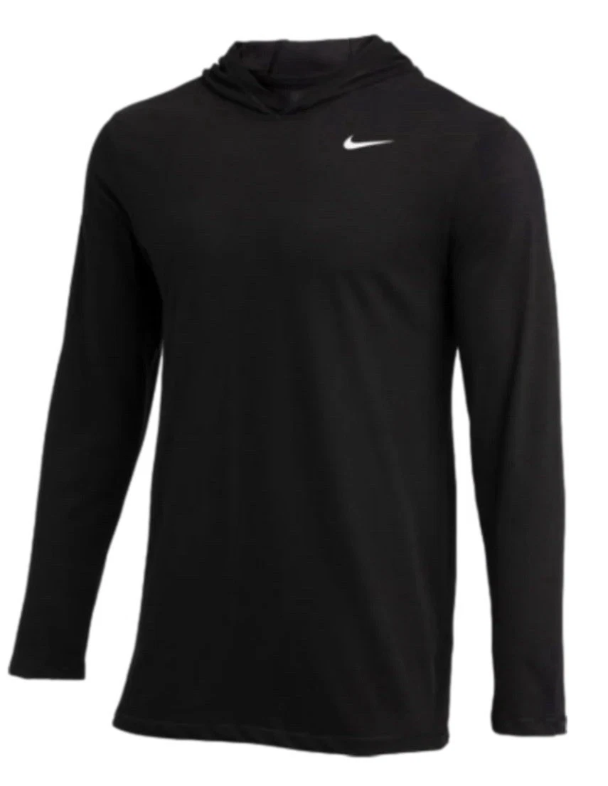 Nike Dri-Fit Long Sleeve Hoodie Hooded Tee Shirt Black CJ1696-010 Mens Size XL