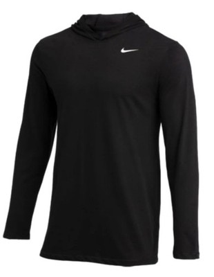 Nike Dri-Fit Long Sleeve Hoodie Hooded Tee Shirt Black CJ1696-010 Mens Size XL