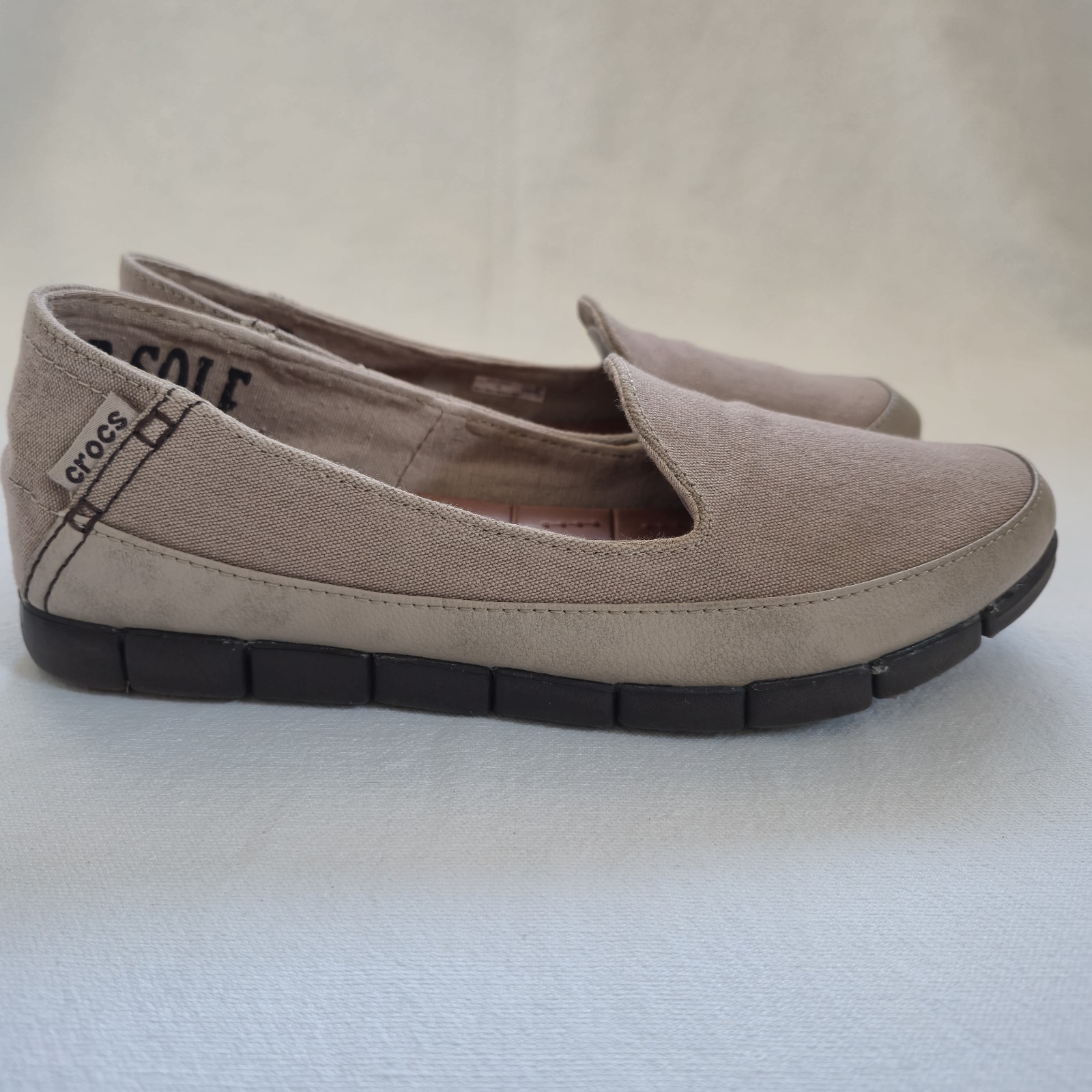 SAOLA Mocassino donna Crocs Skimmer elasticizzato 9 larghi tela marrone slip on suola elasticizzata scarpa