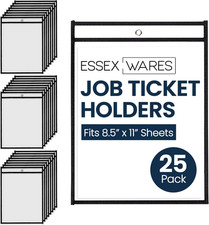 - 25 Pack, Black, Job Ticket Holders, 10" Wide X 13.5" Tall - Clear Plastic Shop