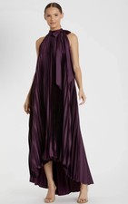 New MAC DUGGAL Purple Pleated Halter Neck High Low Gown In Plum Sz 4 498