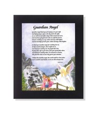 Guardian Angel 4 with Children on Bridge Poem Black Framed 8x10 Art Print