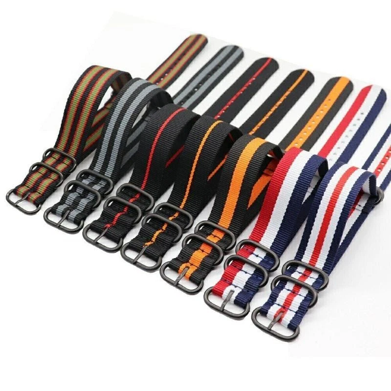 18-24mm Fabric Watch Band Black Ring Buckle Woven Nylon Watch Strap - Image 3 of 4