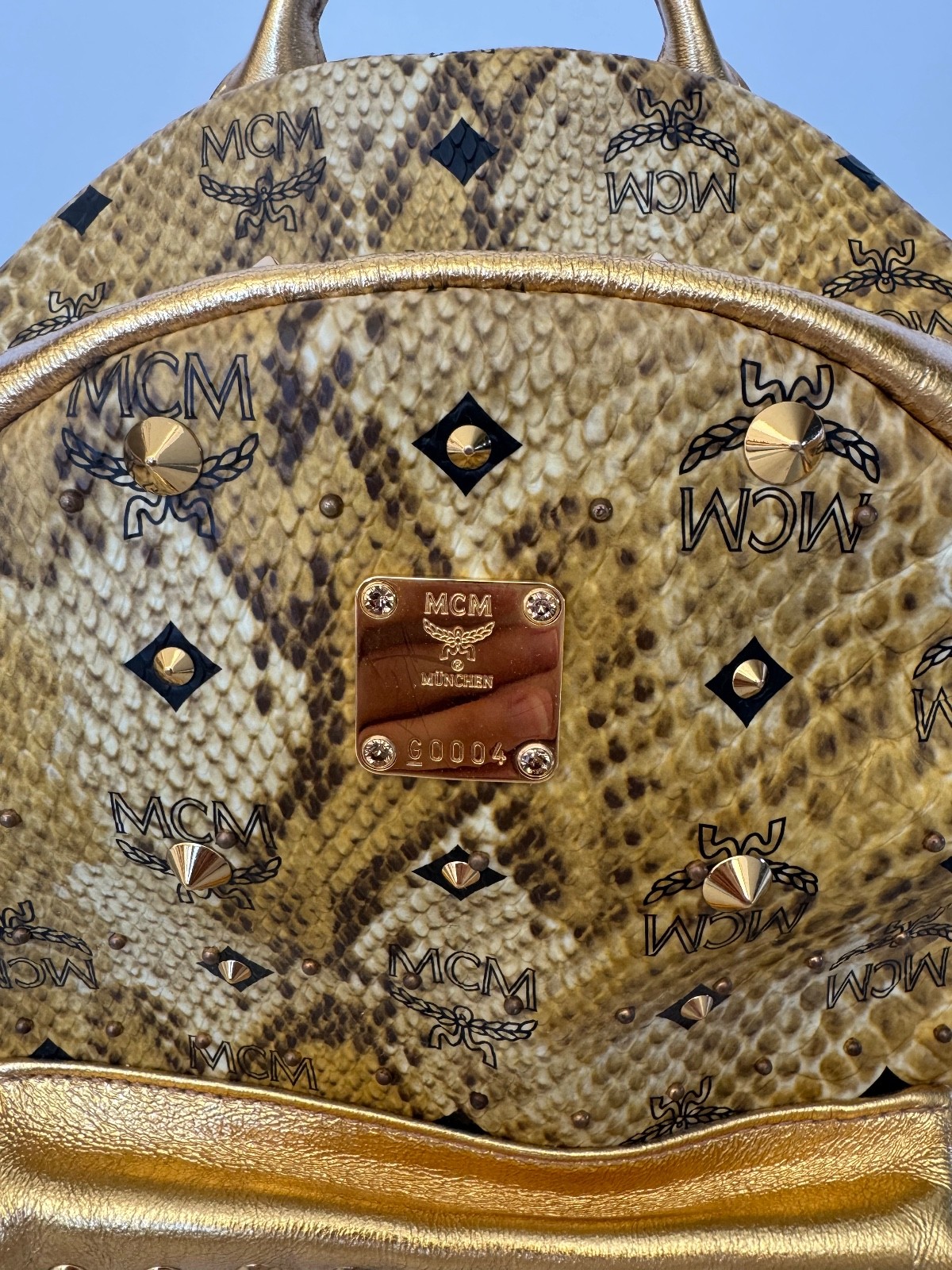Limited Edition MCM Stark Backpack Gold Python Embossed Leather Studded — image 8
