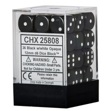 Dice Block with 36 d6 Opaque Dice Black w/white