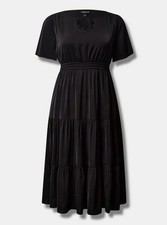 Torrid Tea Length Studio Crepe De Chine Tie Neck Tiered Dress 2X