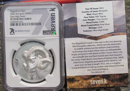 2022 Mongolia Magnificent Ram Ultra High Relief NGC PF70 Ultra Cameo