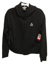 WOMENS Hoodie REEBOK RENEW Sz S Black Cropped COT/POLY FRONT POCKET NWT Was 26