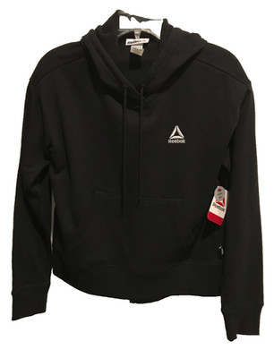 WOMENS Hoodie REEBOK RENEW Sz S Black Cropped COT/POLY FRONT POCKET NWT Was $26