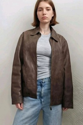 Henry Cottons Unisex Brown Distressed Leather Full Zip Lined Jacket Coat! M 