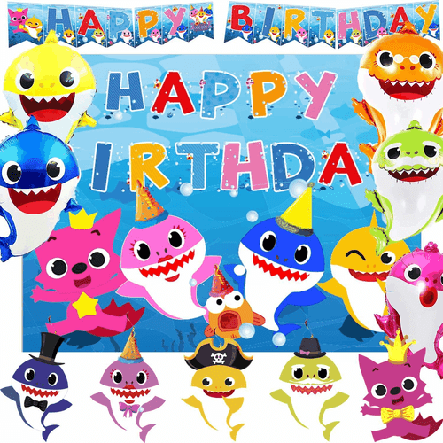 12 pcs Baby Shark Happy Birthday Party Supplies Set DOO Theme For Kids Shower - Picture 1 of 9
