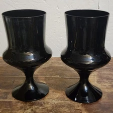 2 Denby FLARE GOBLETS Black Wine Water Glasses Milnor Sweden MCM VTG 6.75"