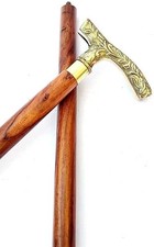 Wooden Walking Stick with Brass Derby Handle Handmade Vintage Cane Father's Gift