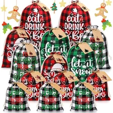 15 Set Christmas Drawstring Gift Bags with Tags Christmas Goody Bags Assorted...