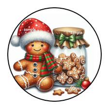 30 GINGERBREAD CHRISTMAS STICKERS ENVELOPE SEALS LABELS 1.5" ROUND COOKIES FAVOR